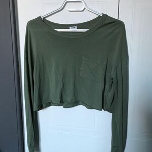 Garage Olive Cropped Long-Sleeve Pocket Tee